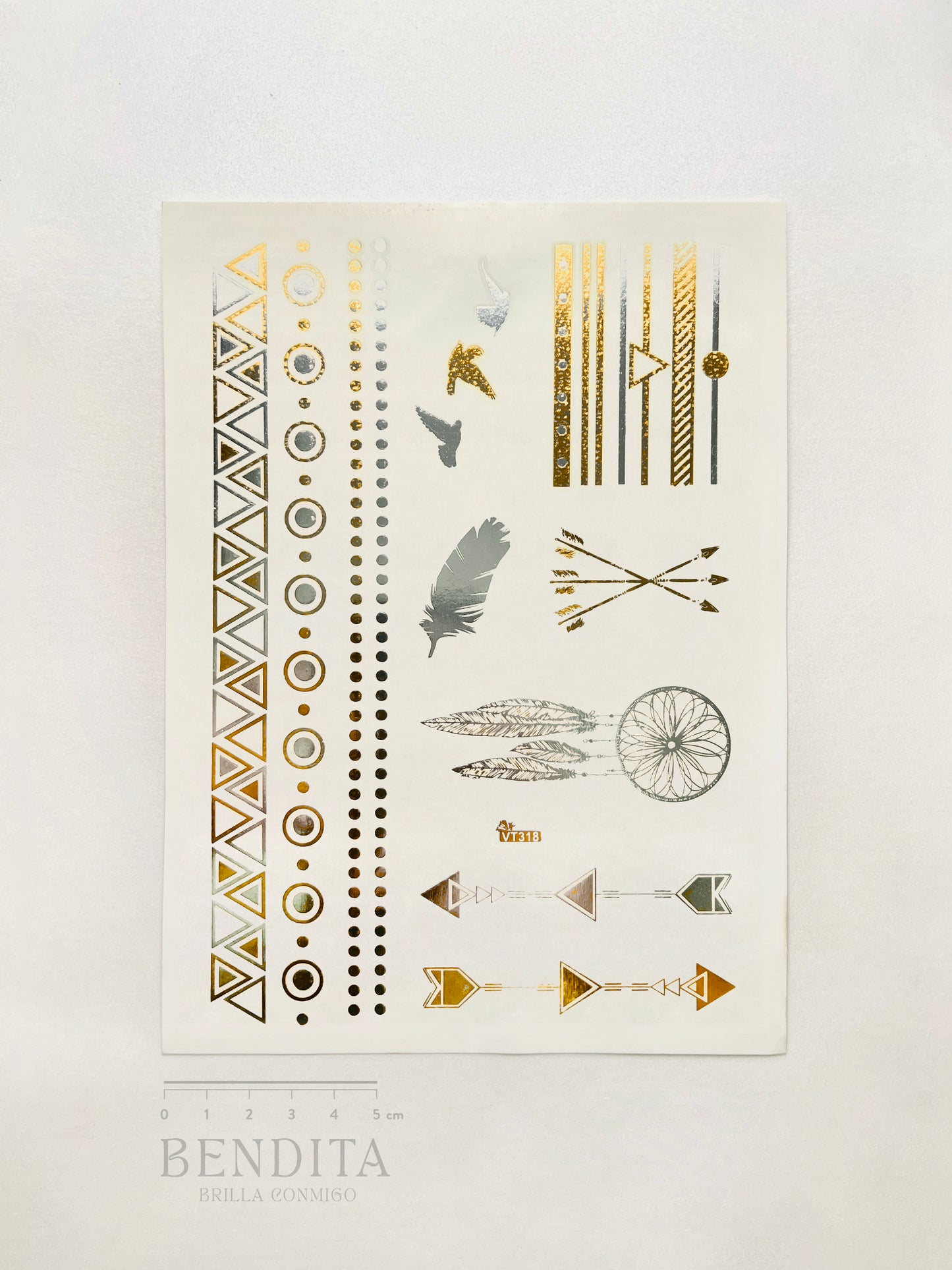 Flechas, Plumas y Atrapasueños en dorado y plateado