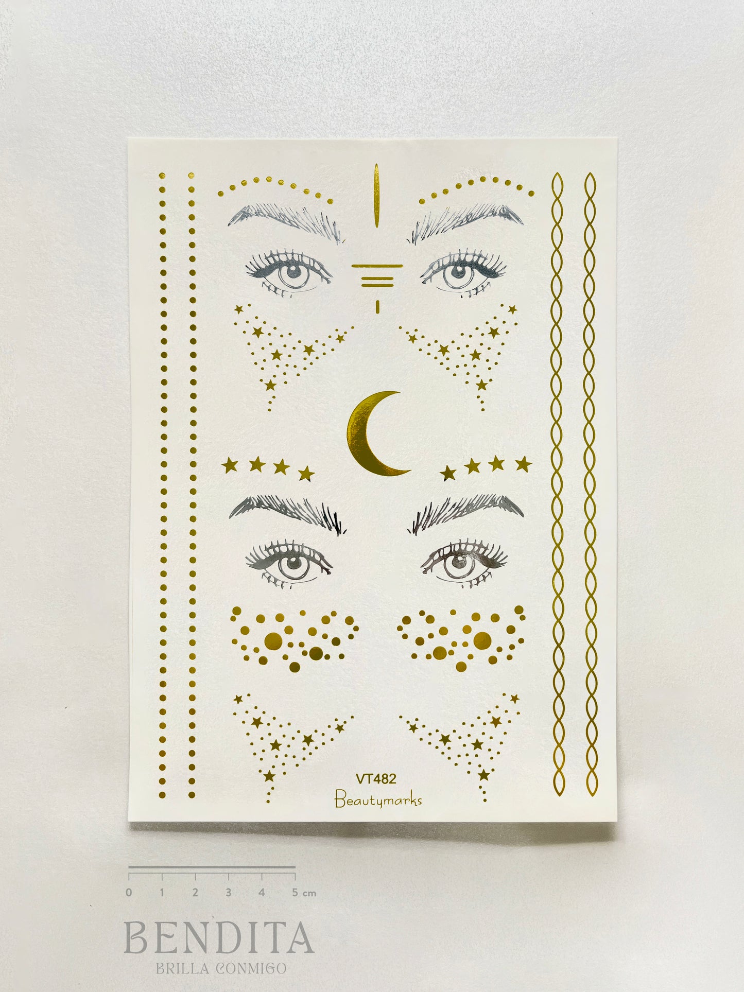 Ojos, Lunas y Estrellas en dorado y plateado