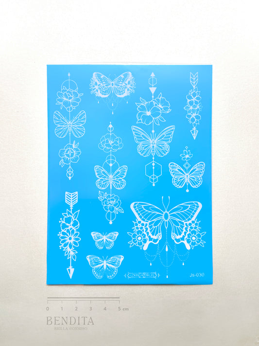 Mariposas y Flores en Tinta Blanca
