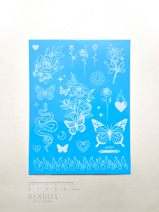 Rosas, Mariposas y Serpiente en Tinta Blanca