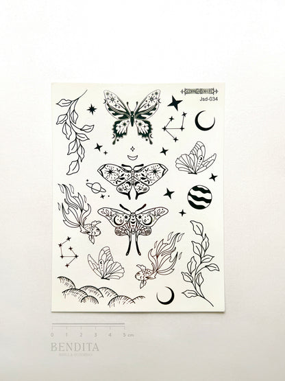 Mariposas, Planetas y Estrellas en Tinta Negra