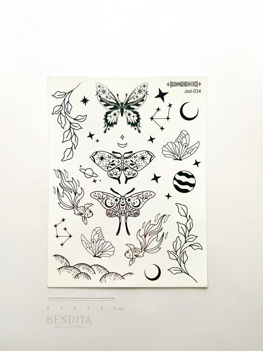 Mariposas, Planetas y Estrellas en Tinta Negra