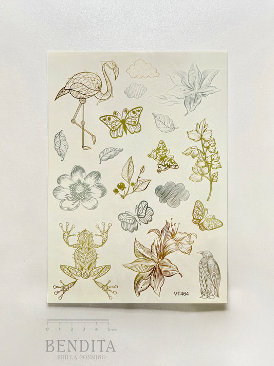 Animales y Flores en dorado y plateado