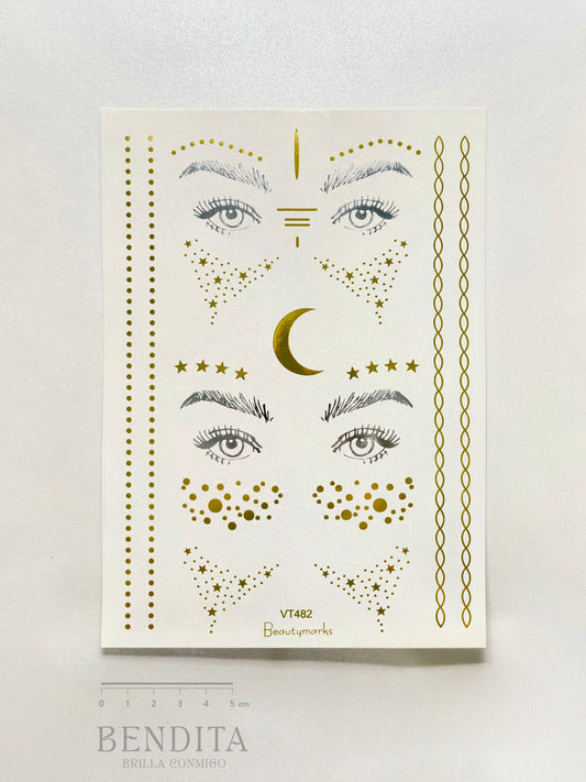 Ojos, Lunas y Estrellas en dorado y plateado