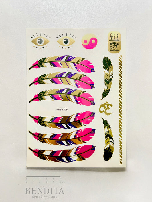 Plumas y Ojos en dorado y colores