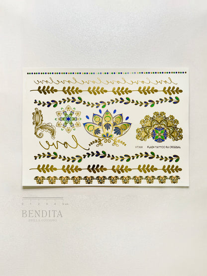 Motivos Hindú en dorado, azul y verde